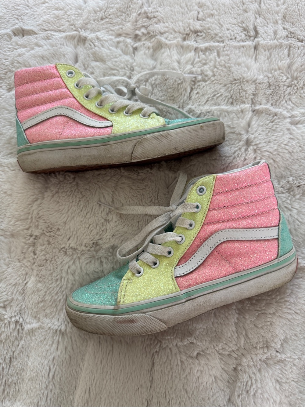 Vans Kids Glitter High-Top Sneakers - Mint Green, Yellow & Pink Accents